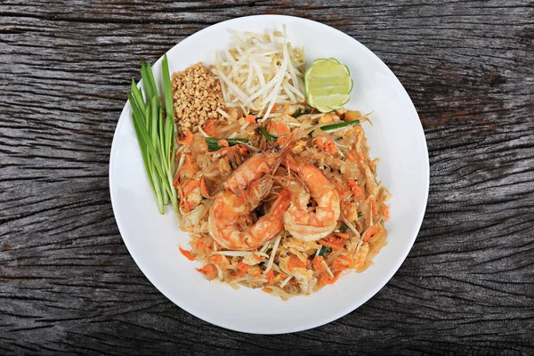 Μια Φωτογραφία Από Πάνω Από Ένα Shrimp Pad Thai Παραδοσιακό — Φωτογραφία Αρχείου