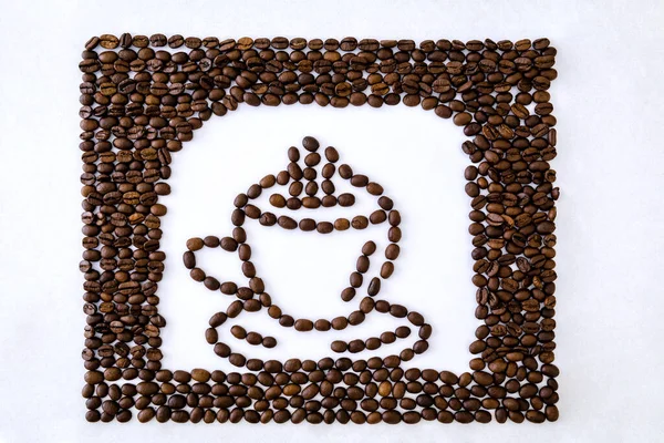 Close Picture Cup Coffee Frame Made Roasted Beans White Blackground — Stock Photo, Image