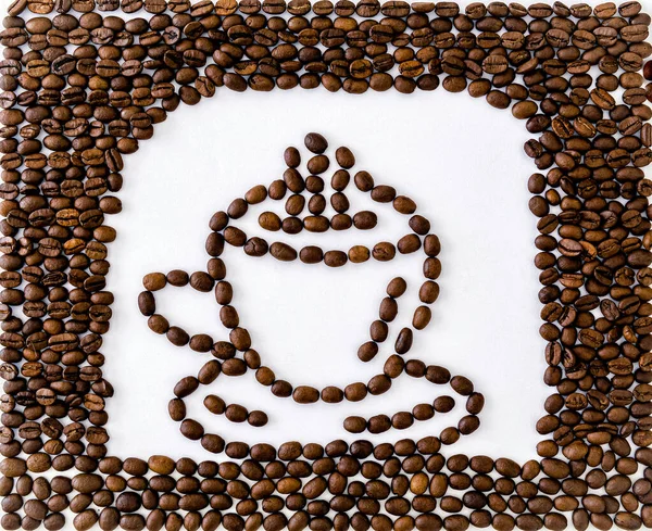 Cup Coffee Sign Coffee House Made Roasted Beans White Blackground — Stock Photo, Image