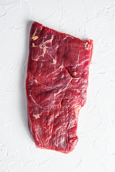 Raw Skirt Flank Steak White Stone Background Top View Vertical — Stock Photo, Image