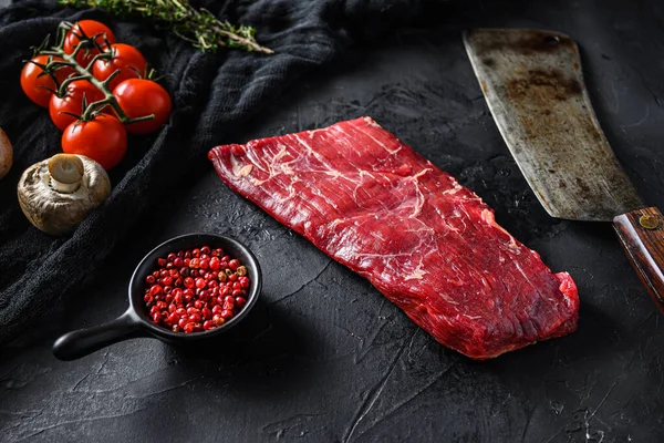 Raw Flap Flank Also Known Bavette Steak Butcher Knife Pink — Stock Photo, Image