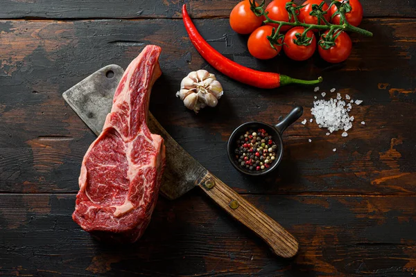 Syrový Ribeye Steak Masovém Sekáčku Ekologická Farma Mramorovala Prvotřídní Černé — Stock fotografie