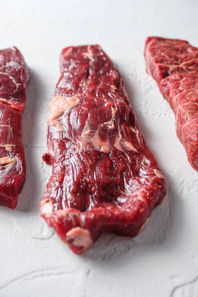 Alternatív Machete Fajita Steak Bio Hús Vágott Oldalnézet Közelről Fehér — Stock Fotó