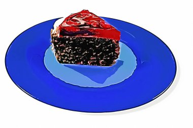 Mavi tabakta vişneli pasta, doğum günü, kutlama. İzole edilmiş.