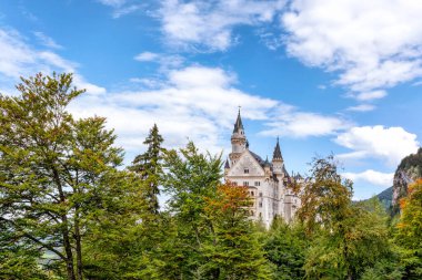 Yazın mavi gökyüzünün arka planında ortaçağ şatosunun güzel duvar kağıdı manzarası.