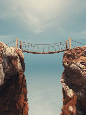 İki büyük kayalar arasında eski köprü üzerinde. Bu bir 3d render örnektir