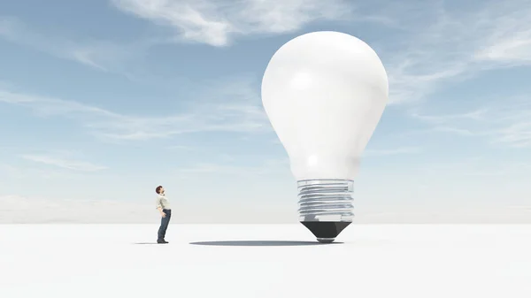 Man Looks Big Bulb Render Illustration — Stock Photo, Image