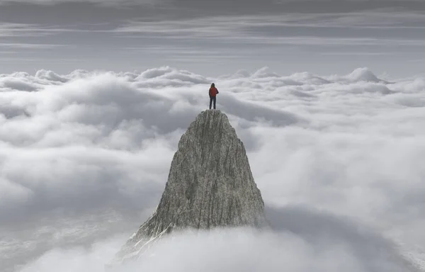 Ein Mann Der Auf Einer Steinernen Klippe Über Den Wolken — Stockfoto