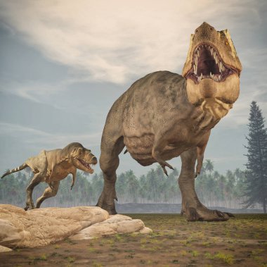 İki dinozorların - tyrannosaurus rex. Bu bir 3d render örnektir
