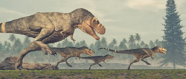 Familia Dinosaurios Tyrannosaurus Rex Esta Una Ilustración Renderizado — Foto de Stock