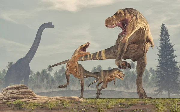 Rodina Dinosauři Tyrannosaurus Rex Vykreslení Obrázku — Stock fotografie
