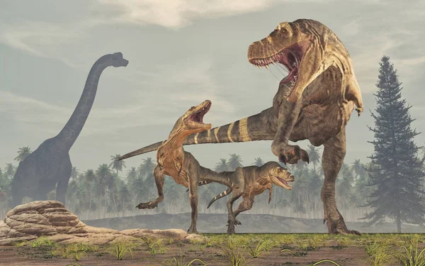 Familia Dinosaurios Tyrannosaurus Rex Esta Una Ilustración Renderizado —  Fotos de Stock