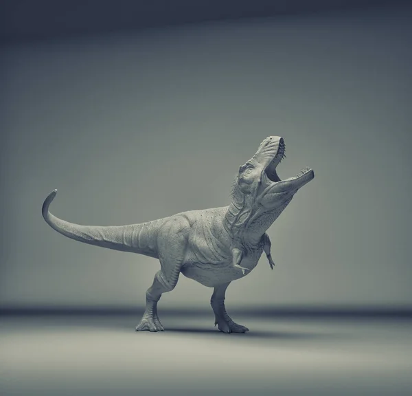 恐龙霸王龙在灰色背景下快速移动 这是一个3D 渲染插图 — 图库照片