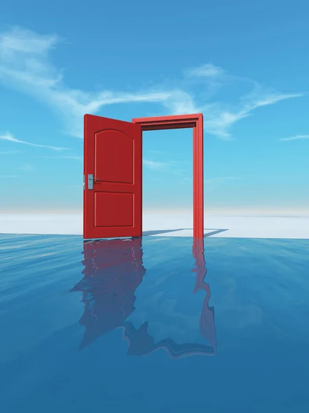 Kapı Desteklemek Için Fırsat Kavramı Okyanusa Açıldı Bir Render Örnektir — Stok fotoğraf