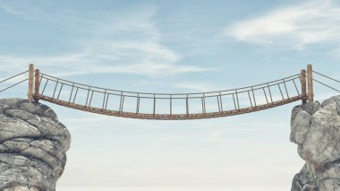 Köprü iki büyük kayaların arasına ip. Bu bir 3d render örnektir