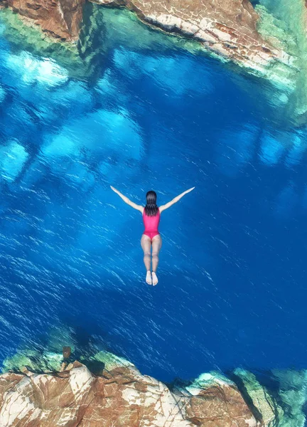 Frauen Springen Von Felsen Ins Meer Illustration — Stockfoto