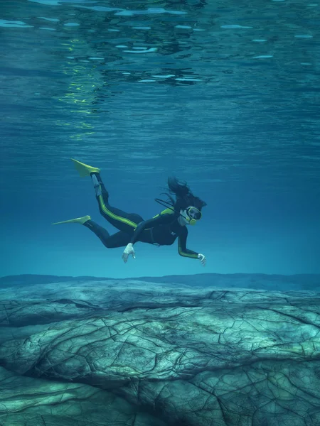 Taucher Schwimmen Unter Wasser Dies Ist Eine Darstellung — Stockfoto