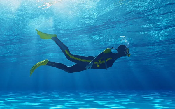 Диверс Плаває Під Водою Ілюстрація Рендеринга — стокове фото