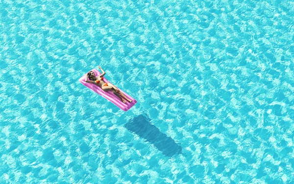 Frau Entspannt Sich Auf Wassermatratze Pool Dies Ist Eine Darstellung — Stockfoto