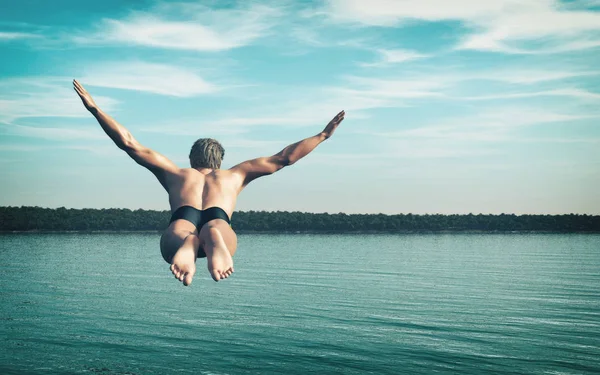 Jonge Man Springt Het Water Dit Een Render Illustratie — Stockfoto