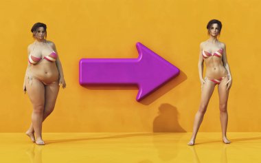 Bir yağ vücuttan sıska bir geçiş. Bu bir 3d render örnektir
