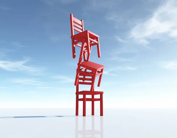 Three Chairs Equilibrium Blue Background Render Illustration — Stock Photo, Image