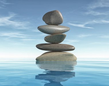Meditasyon taşlarla görüntünün kavramsal. Bu bir 3d render örnektir