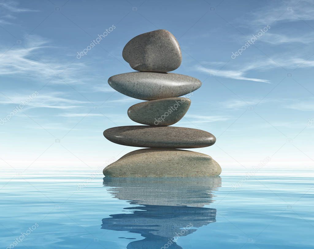 Conceptual of image with meditation stones. This is a 3d render illustration