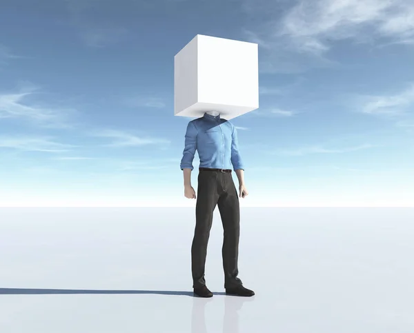 Homem Com Cabeça Num Cubo Esta Uma Ilustração Renderização — Fotografia de Stock