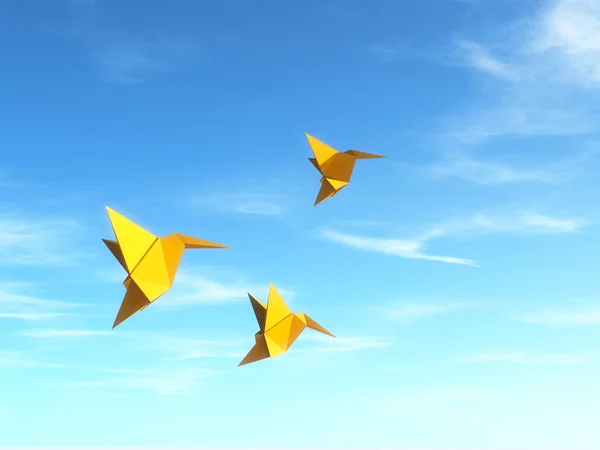 Imagem Conceitual Com Origami Voar Pássaros Esta Uma Ilustração Renderização — Fotografia de Stock