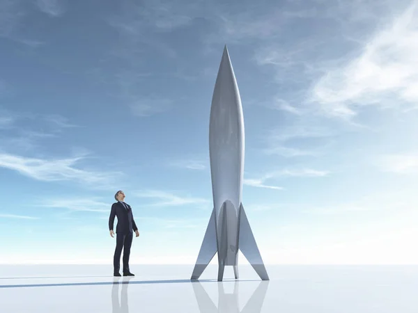 Business Man Jet Rocket Render Illustration — Stock Photo, Image