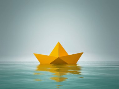 Origami kağıt tekne. Bu bir 3d render örnektir