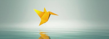 Origami ile kavramsal görüntü kuş uçmak. Bu bir 3d render örnektir