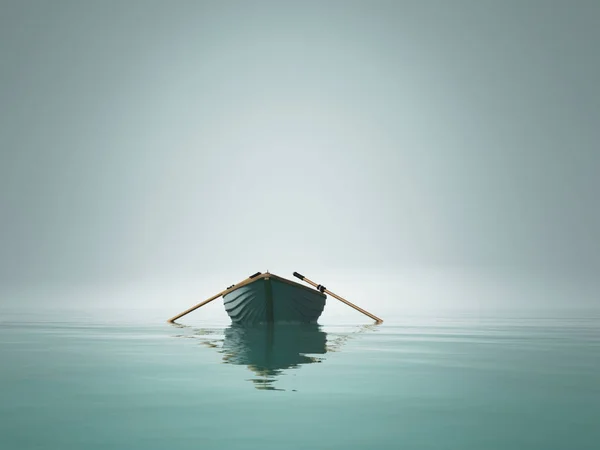 Barco Lago Por Mañana Esta Una Ilustración Renderizado — Foto de Stock