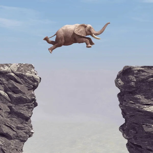 Elephant Jumping Chasm Render Illustration — Stock Photo, Image