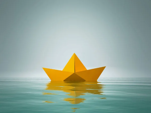 Barco Papel Origami Esta Uma Ilustração Renderização — Fotografia de Stock