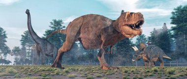Ormanda Tyrannosaurus Rex. Bu bir 3d render örnektir