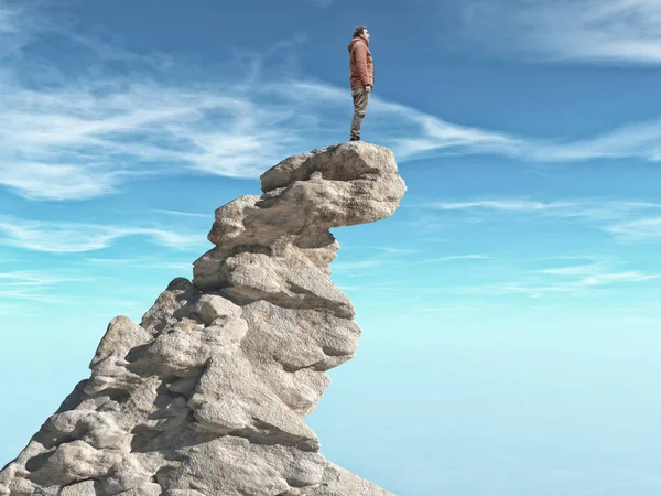 一个人站在石头悬崖上 成功理念 — 图库照片