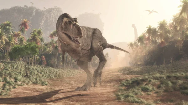 Tyrannosaurus Rex Jungle Dit Een Render Illustratie Stockfoto