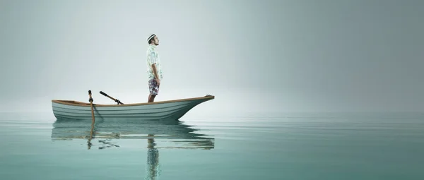 Mann in einem Boot — Stockfoto