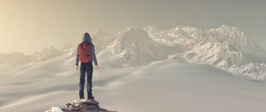 Tırmanıcı bir dağın zirvesinde