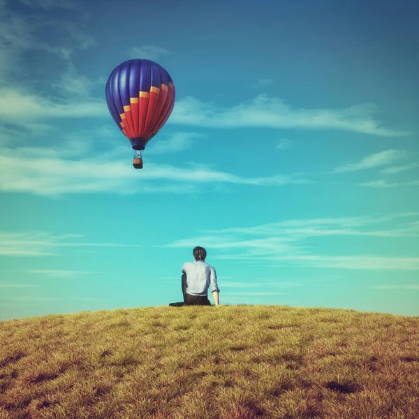 Admiring hot air balloon — Stock Photo, Image