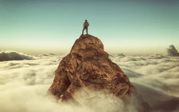 Escalador en la cima de una montaña — Foto de Stock