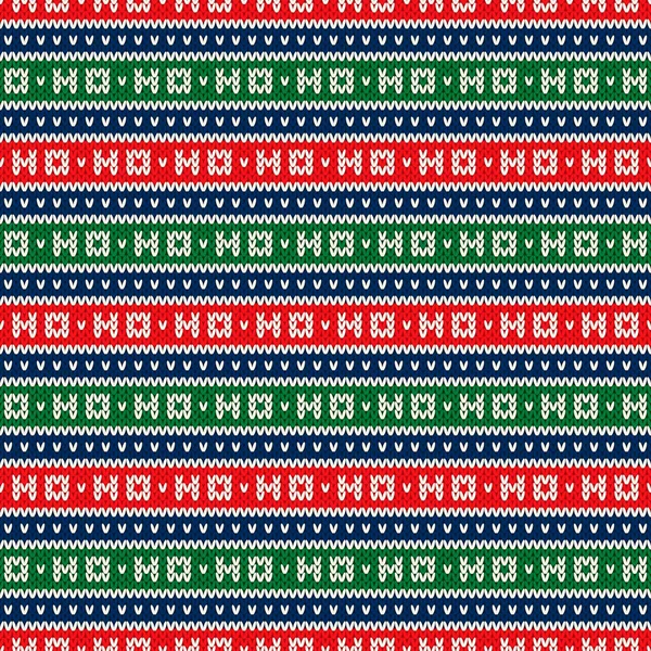 Ho-Ho-Ho Christmas Holiday Knitted Seamless Pattern. Wool Knit Texture Imitation. Ugly Sweater Christmas Party.