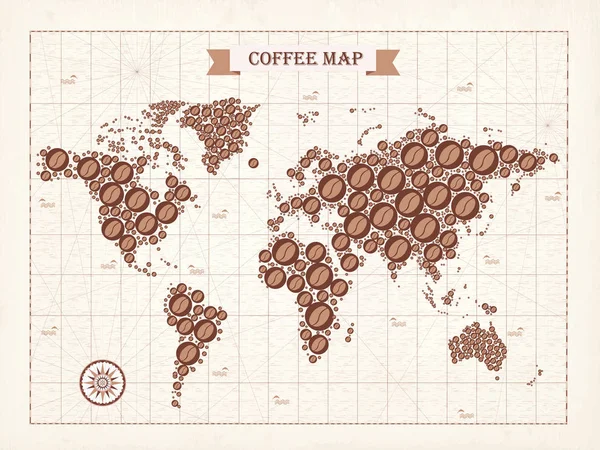 Przerwa Kawę Czas Kawy Ziarna Kawy Kawa Turecku Mapa Świata — Wektor stockowy