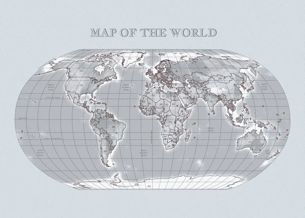 Φυσική Vecror Χάρτης Του Κόσμου Περιγράμματα Μεγάλες Πρωτεύουσες Πλέγμα Γκρίζο — Διανυσματικό Αρχείο