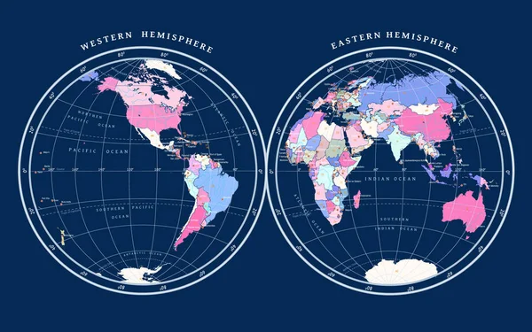 Mapa Hemisferios Sobre Fondo Oscuro — Archivo Imágenes Vectoriales