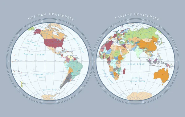 Mapa Dos Hemisférios Sobre Fundo Escuro — Vetor de Stock