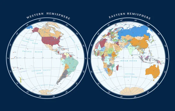 Χάρτης των ημισφαιρίων σε σκούρο φόντο — Διανυσματικό Αρχείο
