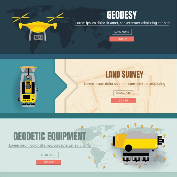 Ensemble de bannières d'équipement de mesure géodésique, technologie d'ingénierie — Image vectorielle